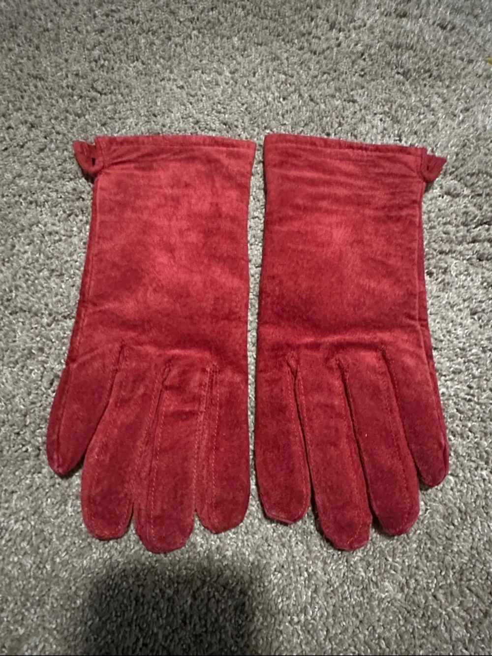 Red Leather Suede Gloves